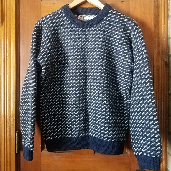 トップス l.l bean birds eye knit Vintage 80s LL Bean Iconic Birdseye Sweater L Navy Wool